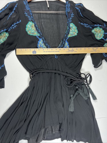 Free People Cora Dress Womens SP Black Embroidered Floral Boho - Picture 8 of 8