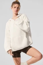 ALO Yoga Scholar Hooded Sweater Ivory Oversized Heavy Knit Pullover Hoodie Small