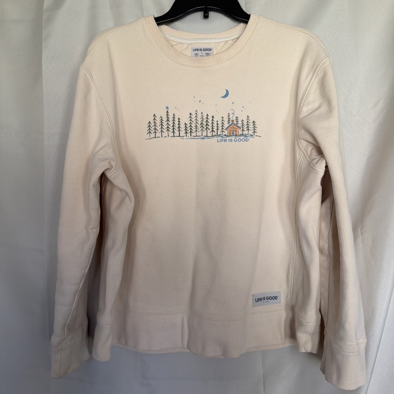 Life Is Good Cabin Landscape Simply True Fleece Crew Sweatshirt, Size L