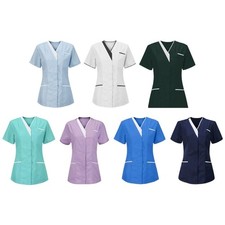 Housekeeping Uniforms Short Sleeve V Neck Scrub Tops Work Blouse Nursing Scrubs