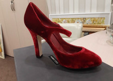 Dolce & Gabbana Red Velvet Mary Jane Pumps Heels EU 37.5 US 7.5