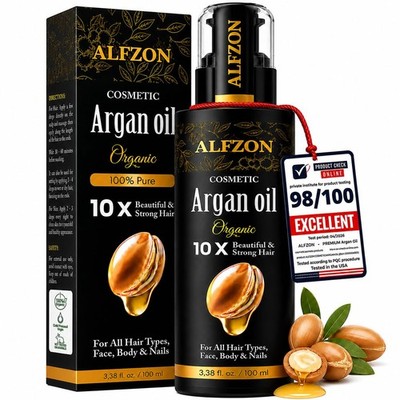 Moroccan Argan Oil for Hair, Face & Skin, 100% Pure, Cold Pressed, 3.38 oz