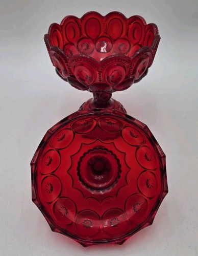 Vintage Cadmium LE Smith Moon & Stars Ruby Red 10" Covered Candy/Compote Dish - Picture 3 of 6