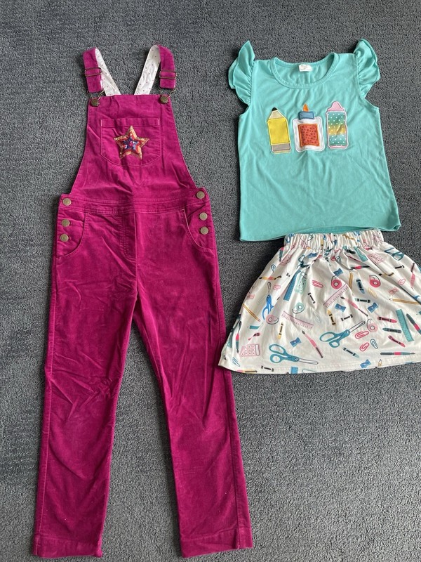 Girls 6/7 Boden Overall And Back To School Set