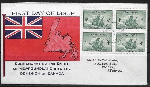 Canada - 1949 #282 Entry of Newfoundland into Canada - Colourful Flag Cachet FDC