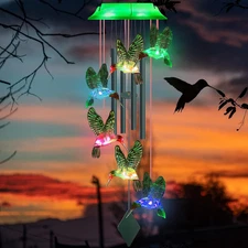 Solar Wind Chimes for outside - 37"  6 LED Hummingbird Color Changing Wind Chime