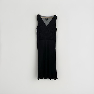 Laura Ashley Seiden-Midikleid UK 14 schwarz 100 % Seide V-Ausschnitt formell Anlass Party