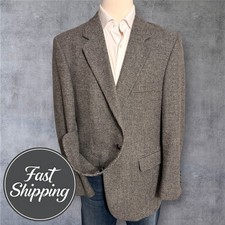 TWEED WOOL Vintage Men  s Blazer Sport Coat Two  Button Jacket 48L Gray