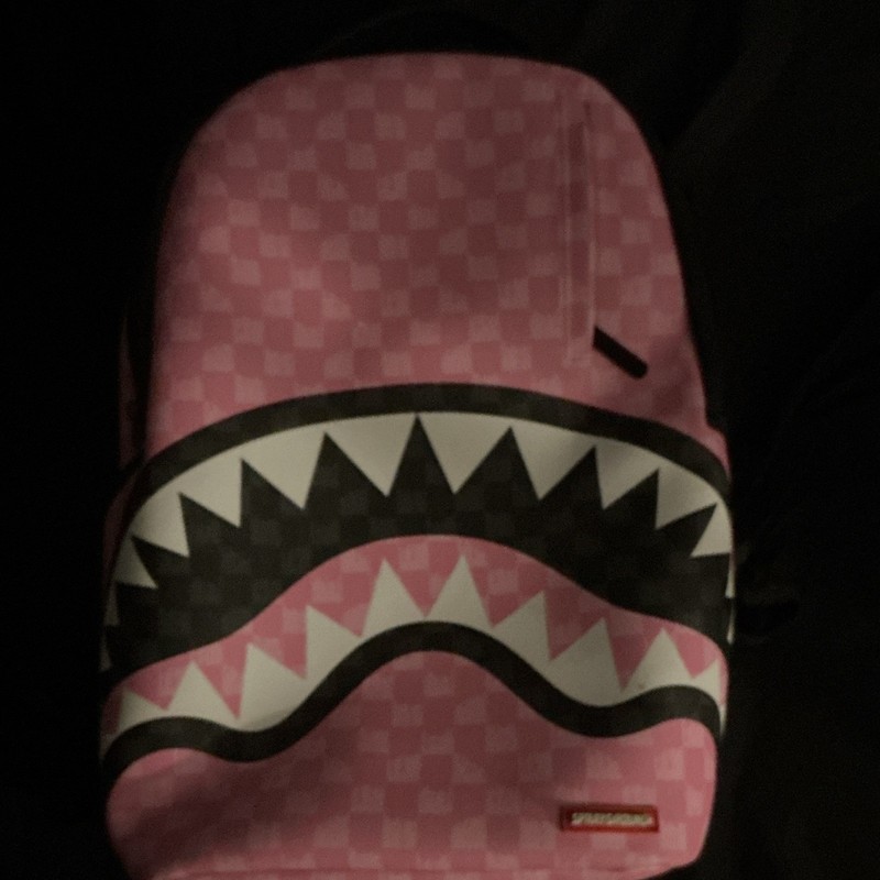 Sprayground Pink Shark Mouth Checkered Large Backpack Kids Polyester Zip