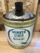 RARE Gold Quaker State 5 Gallon Oil Can Green White 