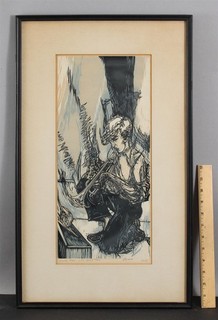 Vintage Artist Proof MERVIN JULES Young Man Horn Trumpet Expressionist Woodcut
