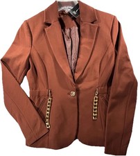 INC international Concepts Blazer Small Rust Sienna Gold Chain Zip Detail One NW