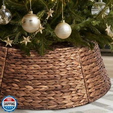 6-Piece Rattan Christmas Tree Collar - 33" Rustic Farmhouse Tree Skirt- Xmas 