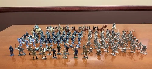 Vintage Marx Toy Soldiers Lot Of 146 Civil War Soldiers, Horses & Cannons