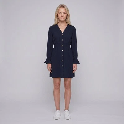 Sandro Women's Navy Smocked Short Dress Size 38 FR 10 UK 6 US SFPRO01491 - Image 1 of 4