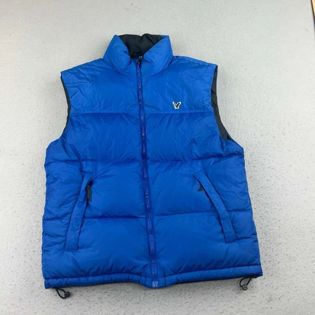 American Eagle Vest Mens Medium Blue Full Zip Down Plume Filled Puffer Jacket