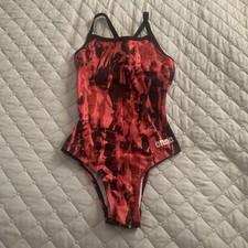Arena Competitive Swimwear One Piece Red Black 100 Polyester Size 28