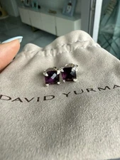 David Yurman Sterling Silver Chatelaine 9mm Amethyst & Diamond Earrings