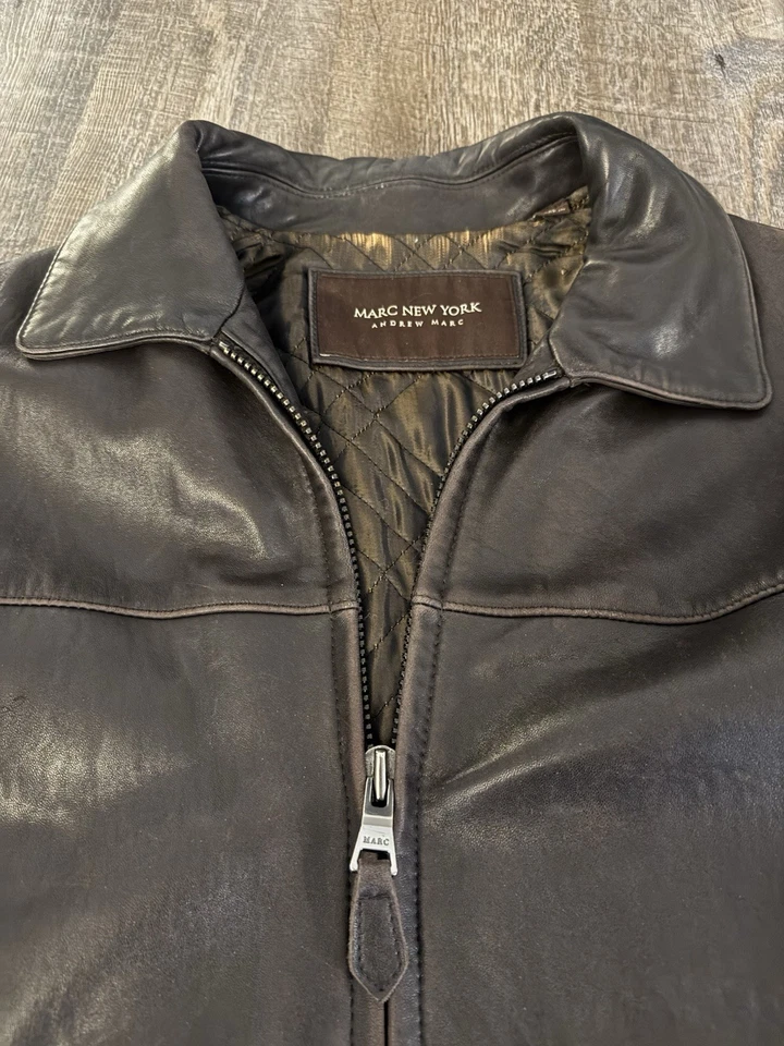 Marc New York Andrew Marc 100% Leather Jacket Brown Men’s Size Large Zip Front - Image 3 of 4