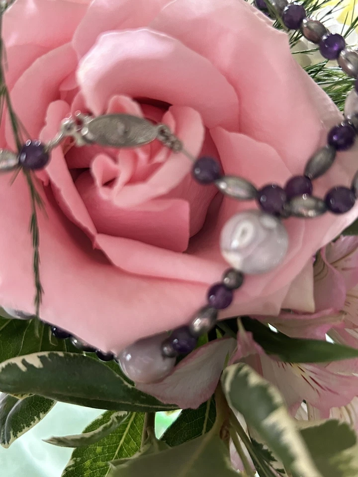 "Collar redondo de plata de ley con piedra lunar facetada, 20"" de largo" Foto 2 de 4