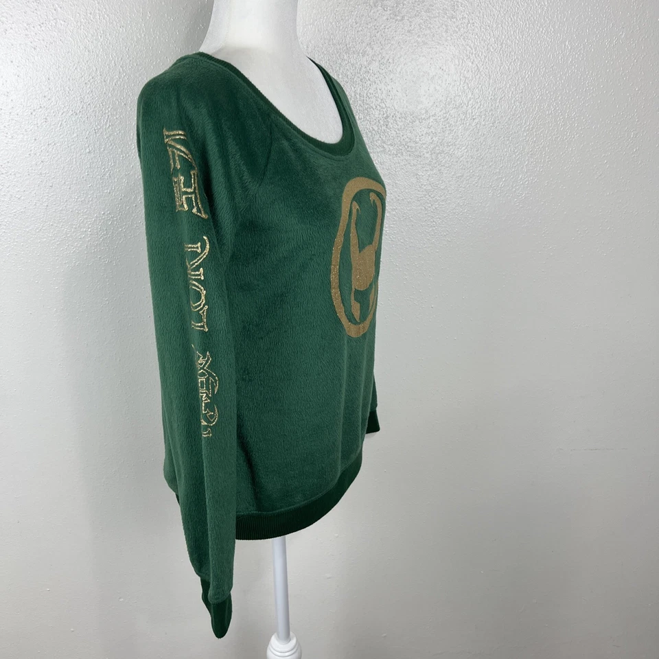 Marvel Loki Sweater Women Small Green Gold Pullover Fleece Thor Sleepwear Pjammy - Image 2 of 4
