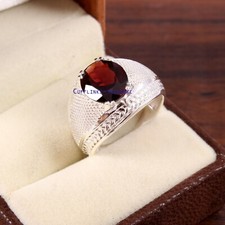 Natural Garnet Gemstone with 925 sterling silver Ring For Men's 8964