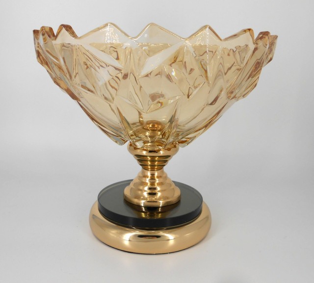 Gold & black pedestal crystal vase/Gift/Centerpiece/Fruit bowl/Home