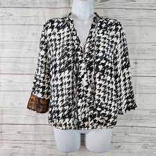 Brochu Walker Womens Mayes Wrap Top Sz XS Black White Houndstooth 3/4 Sleeve