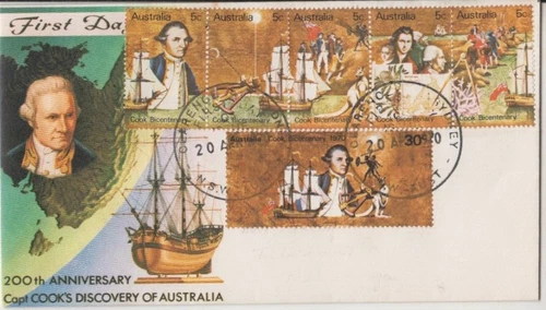 Stamps 1970 Australia Captain Cook set on Seven Seas FDC Clarence St unaddressed
