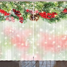 Weihnachten Rustikale Gardine Grüne Zweige Holly