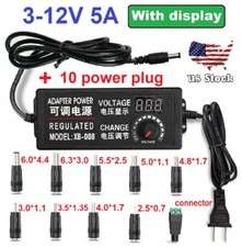 3-12V 5A Supply AC/DC Adapter Power Adjustable Display Power Charger 1 0Plug