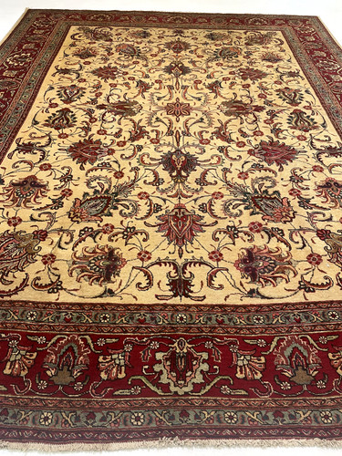 Antique Oriental Hand-Knotted Wool Area Rug Beige/Red/Green 11' x 13'10"