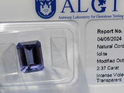 No Treatment -Intense Violet Iolite- 2.37 Ct. -Octagon Cut- ALGT Report & sealed
