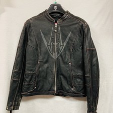 Arlen Ness Womens Motorcycle Jacket Gray Black Heavyweight Leather Xl 