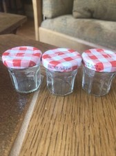 Lot of 3 Mini Jars Bonne Maman France 1 Oz Empty Glass Crafts Storage Pink lids.