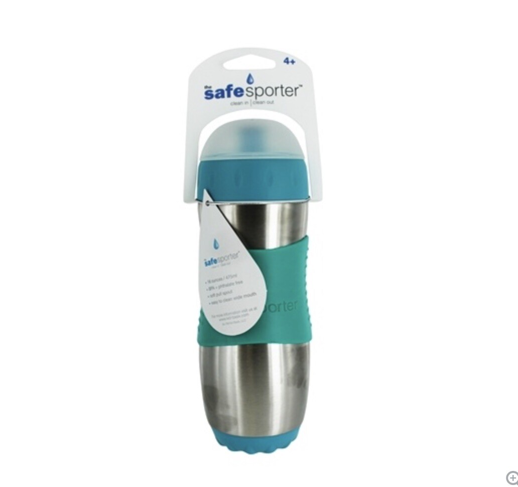 Kid Basix Safe Sporter™ 16oz Stainless Steel Metal Water Bottle-Sea Green  New