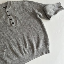 Eddie Bauer Henley Button Fishermen Sweater Cotton Heather Gray Men's Size XL