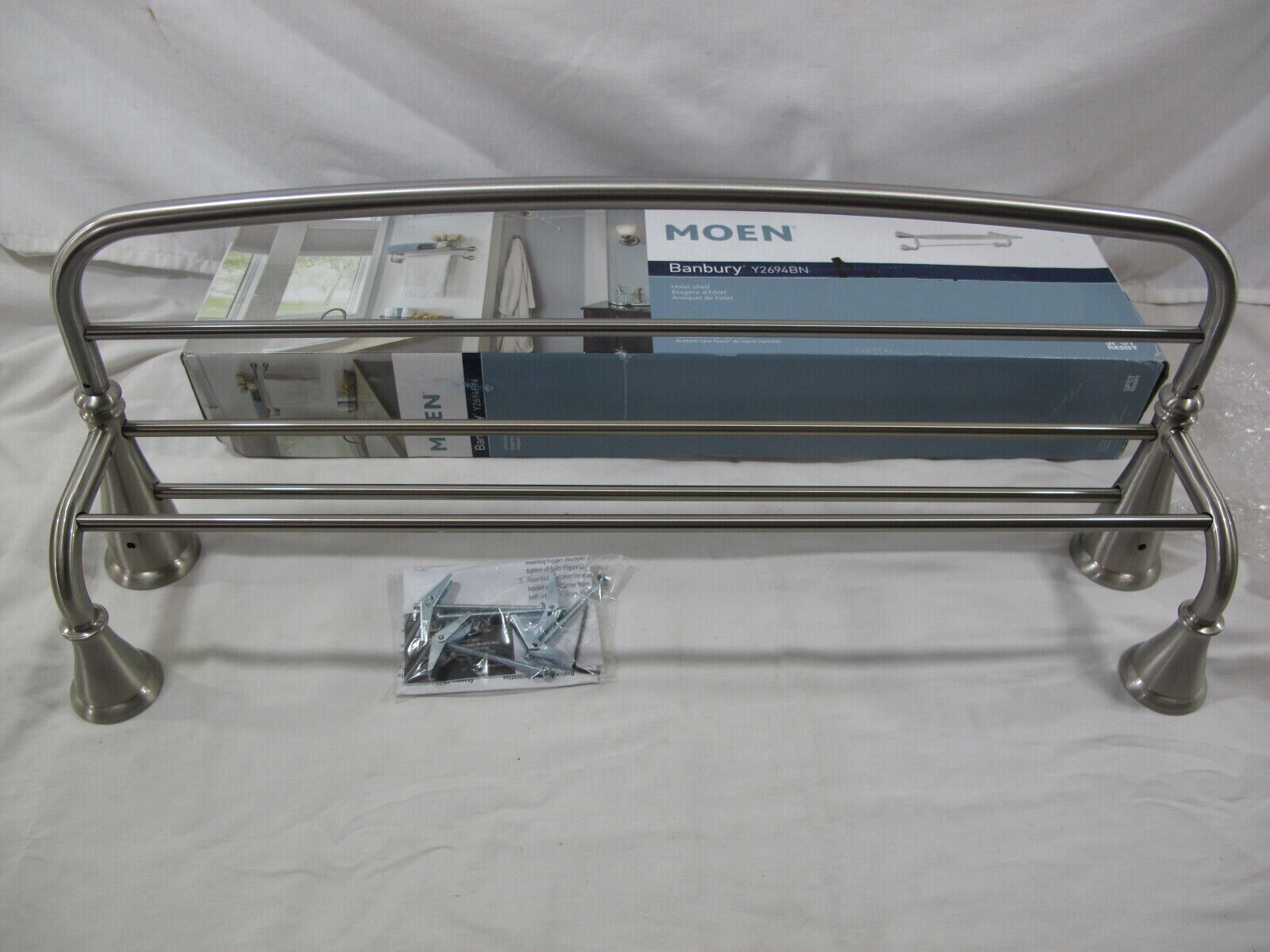 (1) NEW Moen Banbury Hotel Style Bathroom Shelf - BRUSHED NI