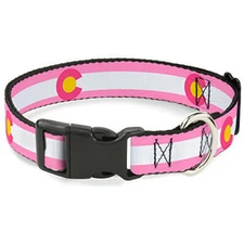 Buckle-Down Plastic Clip Collar - Colorado Flags5 Repeat Light Pink/White/Pink/Y
