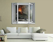 QUADRO MODERNO TELA FINESTRA 90X90 VULCANO ERUZIONE LAVA VESUVIO ETNA NAPOLI