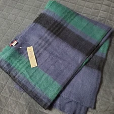 NWT Large Merona Blanket Scarf Wrap Blue Green Plaid Super Soft 27" x 76"