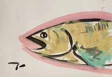 JOSE TRUJILLO ART Acrylic Painting Primitive Expressionism FISH ABSTRACT 13X19"