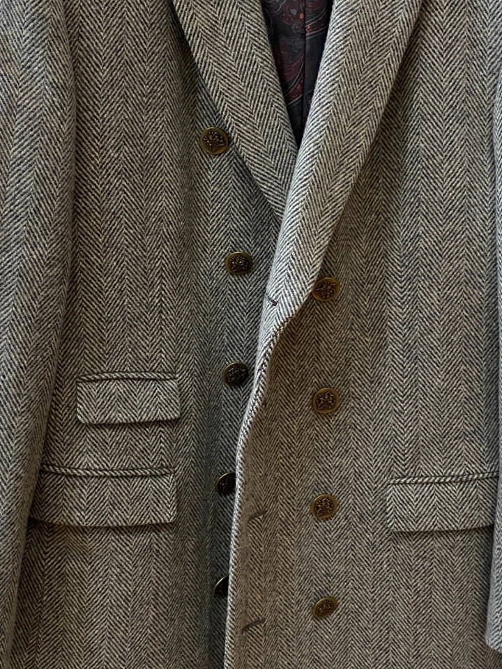 Abrigo Tallia Para Hombre Mediano Negro Gris Espiga Doble Pecho Pico Solapas Foto 3 de 4