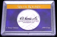 1 Troy Ounce .9999 Fine Silver Round Coin Case Frosty Case 2x3 HE Harris 39mm