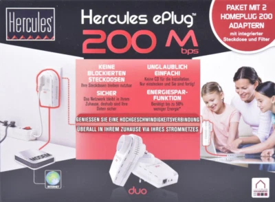 Hercules ePlug 200 Duo Pass Thru 200 MBit/s LAN 10/100 PowerLan 2er Pack 4790155