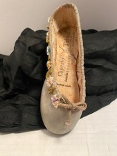 Capezio Teknik Ballet Vintage Collectible Leather Pointe Shoe Silver W Flowers