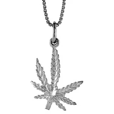 Sterling Silver Pot Leaf Pendant / Charm, Italian Box Chain