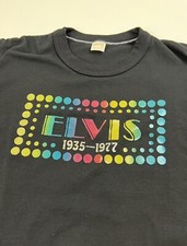 Vtg ELVIS Multicolored Glitter Memorial T-shirt Sz M Sportswear Single Stitch