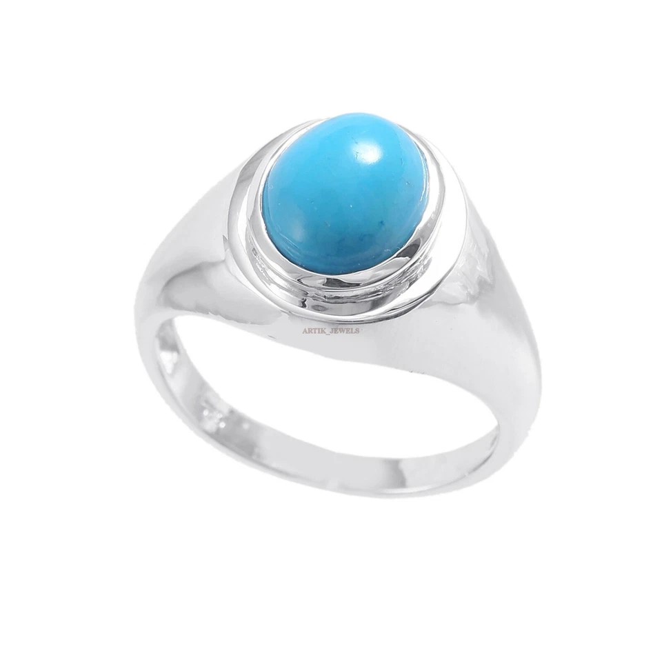 Piedra preciosa turquesa natural con anillo de plata enchapado en oro blanco de 14K para hombre #163 Foto 3 de 4