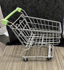 Small Mini Green Gray Metal Shopping Cart Buggy Doll Size Toy 10 x 6 x 10